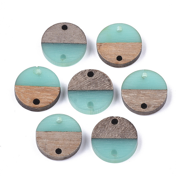 

PandaHall Resin & Walnut Wood Links connectors, Flat Round, Medium Turquoise, 15~15.5x3~4mm, Hole: 1.8mm Resin+Wood Flat Round Cyan