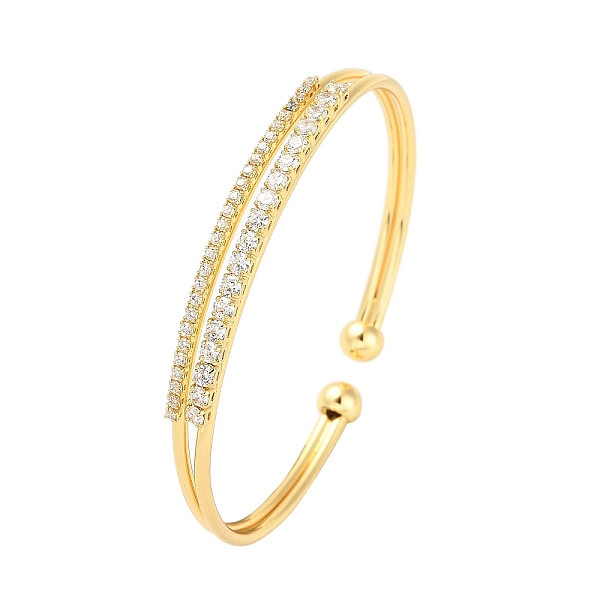 

PandaHall Brass Micro Pave Clear Cubic Zirconia 2-Line Open Cuff Bangles for Women, Real 18K Gold Plated, 1/4 inch(0.5~0.6cm), Inner...