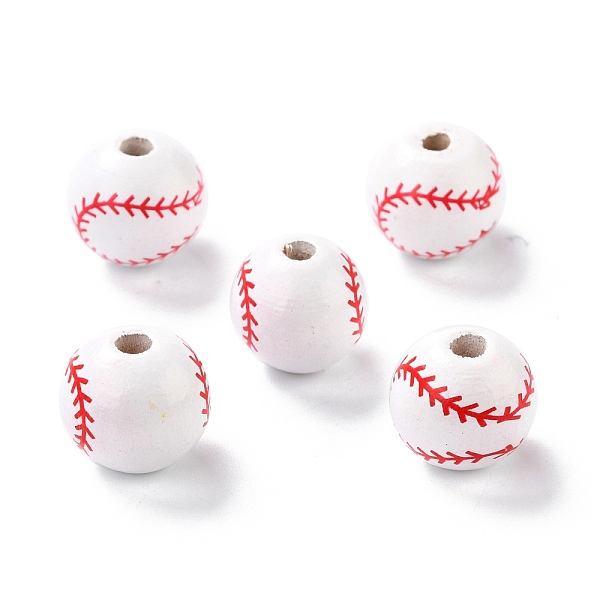 

PandaHall Natural Wood Beads, Dyed, Round, Red, Baseball, 15.5x14.5mm, Hole: 3.2mm Wood Baseball White