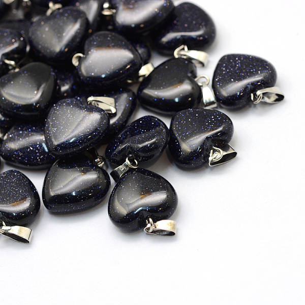 

PandaHall Heart Synthetic Blue Goldstone Pendants, with Platinum Tone Brass Findings, 17~19x15~16x5~8mm, Hole: 2x7mm Blue Goldstone Heart