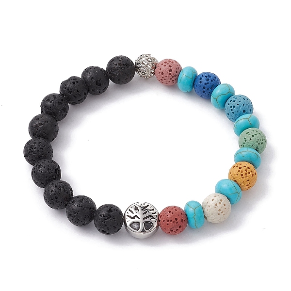 

PandaHall Natural Lava Rock & Synthetic Turquoise Beaded Stretch Bracelets, Round Hollow Ball & Tree of Life Bracelet for Women, Inner...