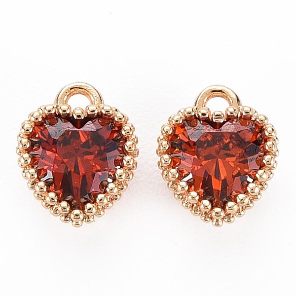 

PandaHall Brass Micro Pave Cubic Zirconia Charms, Nickel Free, Real 18K Gold Plated, Faceted Heart, Orange Red, 8x6x3.5mm, Hole: 1mm...