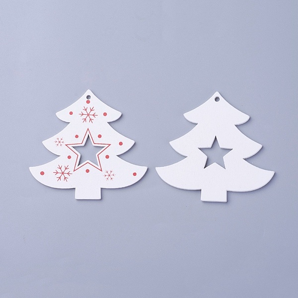 

PandaHall Poplar Wood Pendants, Dyed, Christmas Tree, White, 62x66.5x3mm, Hole: 2.5mm Wood Tree White