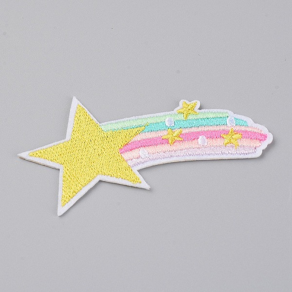 PandaHall Computerized Embroidery Cloth Iron On/Sew On Patches, Costume Accessories, Appliques, Meteor, Colorful, 44x88x1.5mm Cloth Star