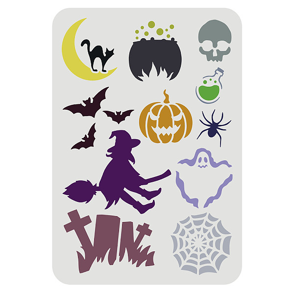 PandaHall FINGERINSPIRE Halloween Theme Stencil 29.7x21cm Reusable Halloween Bat Cat Pumpkin Witch Drawing Stencil Halloween Scary Pattern...