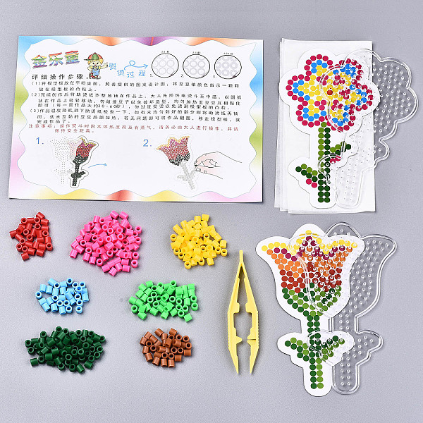 

PandaHall DIY 380Pcs Tube Fuse Beads Kits, with 2Pcs Flower ABC Plastic Pegboards, 2Pcs Ironing Paper, 1Pc Plastic Beading Tweezers, Tulip..., Multicolor