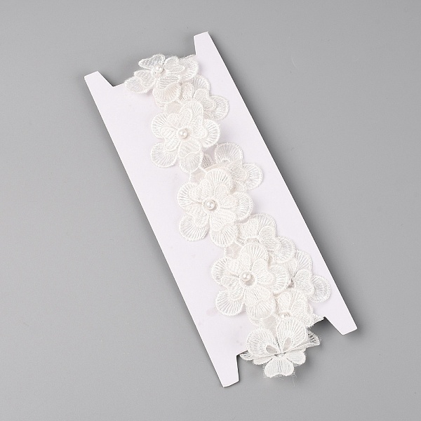 

PandaHall Organza Pearl Ribbon, Embroidered Applique Sewing Ribbon, Flower, White, 1-3/4 inch(45mm), 15 yards/roll Organza Flower White