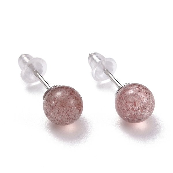 

PandaHall Crackle Round Strawberry Quartz Dainty Stud Earrings for Girl Women, with 925 Sterling Silver Pin, 6.5mm, Pin: 0.8mm Strawberry...