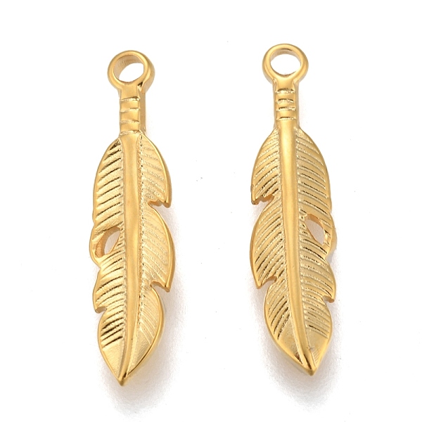 

PandaHall 304 Stainless Steel Pendants, Leaf, Golden, 21.5x5x2mm, Hole: 1.4mm 304 Stainless Steel Leaf