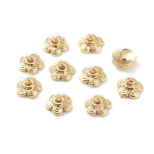

PandaHall Alloy Bead Caps, Long-Lasting Plated, 5-Petal Flower, Real 18K Gold Plated, 7x2mm, Hole: 1mm Alloy