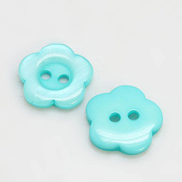 

PandaHall Resin Buttons, Dyed, Flower, Cyan, 15x3mm, Hole: 1mm Resin Flower Cyan