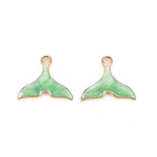 

PandaHall Alloy Enamel Pendants, Whale Tail Shape, Light Gold, Medium Spring Green, 15x17.5x3mm, Hole: 1.6mm Alloy+Enamel Others