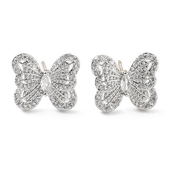 

PandaHall Butterfly Rack Plating Brass Micro Pave Clear Cubic Zirconia Stud Earrings for Women, Long-Lasting Plated, Lead Free & Cadmium...