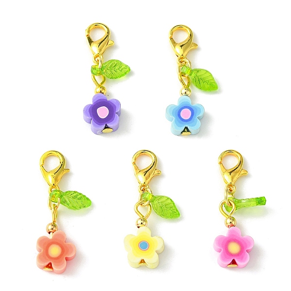 

PandaHall Flower Handmade Polymer Clay Pendant Decorations, Leaf Transparent Acrylic and Alloy Lobster Claw Clasps Charm, Golden, 29mm..., Multicolor