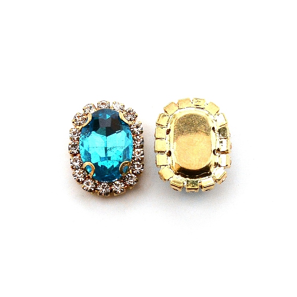 

PandaHall Sew on Rhinestone, Glass Rhinestone, with Light Gold Plated Brass Settings, Garment Accessories, Faceted, Oval, Blue Zircon..., Cyan
