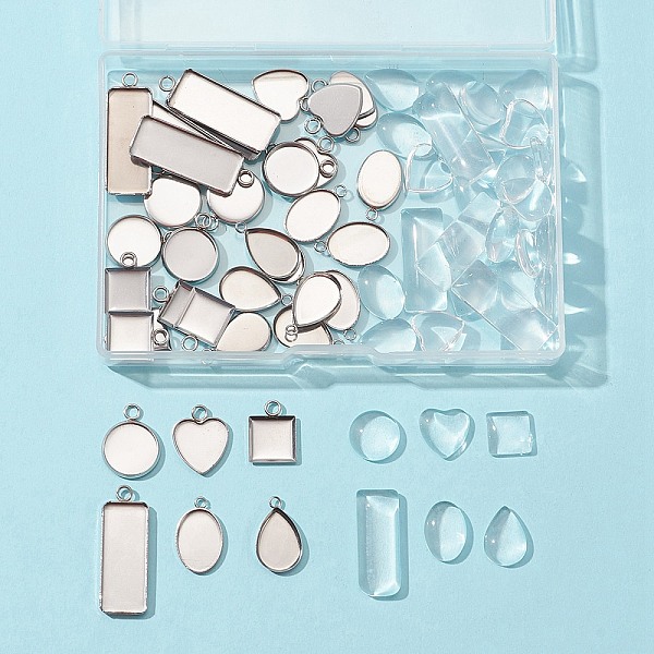 

PandaHall 36Pcs 6 Styles 04 Stainless Steel Pendant Cabochon Settings, Plain Edge Bezel Cups, with 36Pcs 6 Styles Transparent Glass...