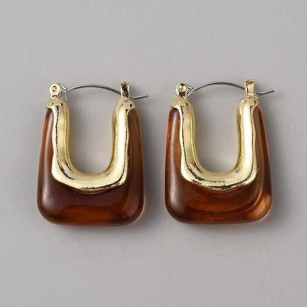 

PandaHall Acrylic Rectangle Hoop Earrings, Golden Alloy Jewelry for Women, Dark Red, 30x22x8mm, Pin: 0.8mm Acrylic Rectangle