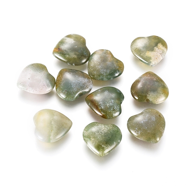 

PandaHall Natural Moss Agate Beads, Half Drilled Hole, Heart, 12x12x4mm, Hole: 1mm Natural Agate Heart Green