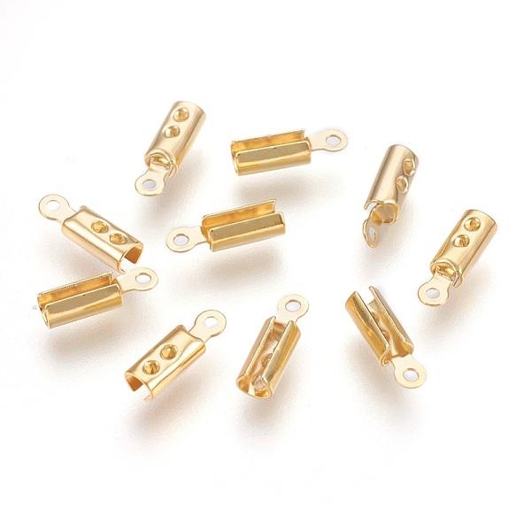 

PandaHall 304 Stainless Steel Folding Crimp Ends, Fold Over Crimp Cord Ends, Golden, 10x3x2.5mm, Hole: 1mm, Inner Diameter: 2.5mm 304...