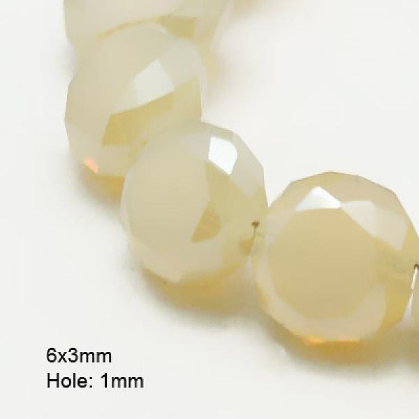 

PandaHall Electroplate Glass Beads, Half Plated, Faceted, Frosted, Flat Round, Lemon Chiffon, 6x3mm, Hole: 1mm Glass Flat Round Yellow