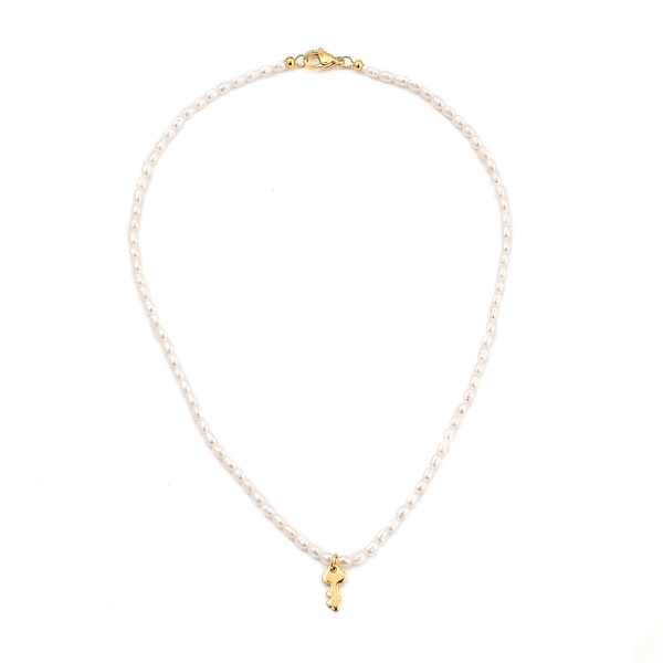 

PandaHall Key Brass Pendant Necklaces, with Natural Cultured Freshwater Pearl Beads and 304 Stainless Steel Lobster Claw Clasps, Golden...