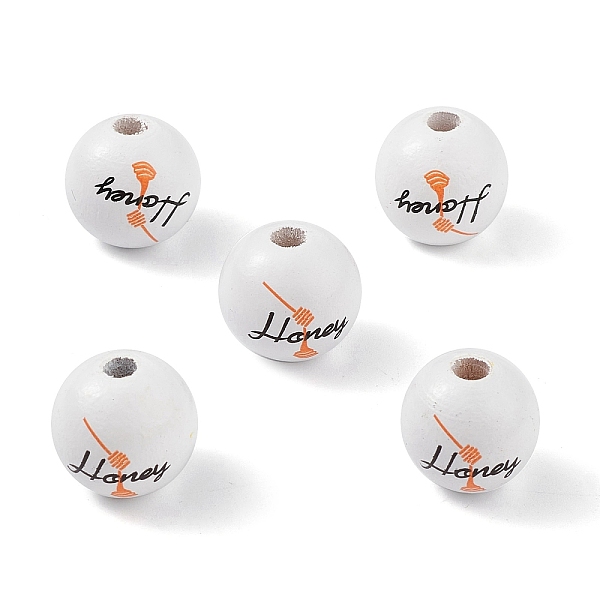 

PandaHall Printed Natural Wood European Beads, Large Hole Bead, Round with Word Honey, White, 16mm, Hole: 4mm Wood Round White