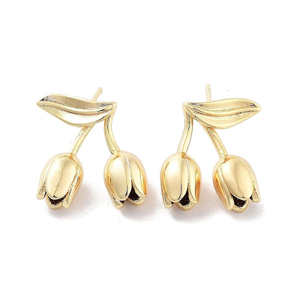 

PandaHall Brass Stud Earrings, Tulip Flower, Real 18K Gold Plated, 18x18mm Brass Flower