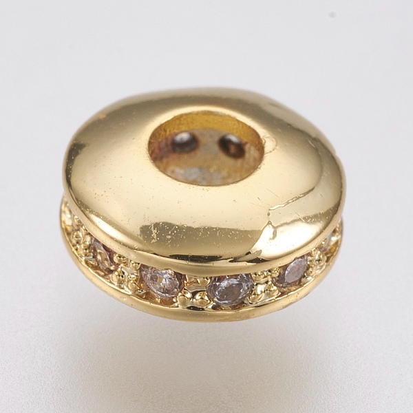 PandaHall Brass Micro Pave Cubic Zirconia Beads, Lead Free & Cadmium Free, Wheel, Golden, 8x4mm, Hole: 3mm Brass+Cubic Zirconia Flat Round