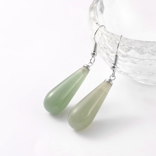 

PandaHall Teardrop Platinum Tone Brass Natural Green Aventurine Dangle Earrings, 47mm, Pin: 0.7mm Green Aventurine