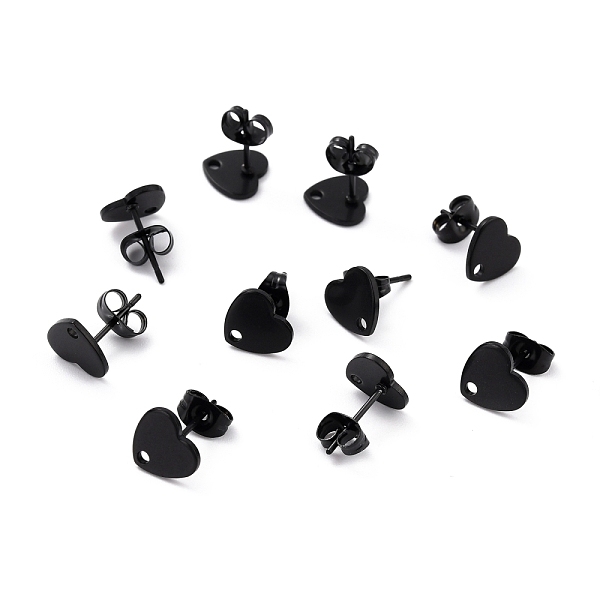 

PandaHall 304 Stainless Steel Stud Earring Findings, with Ear Nuts, Heart, Black, 9x9mm, Hole: 1.4mm, Pin: 0.7mm 304 Stainless Steel Heart