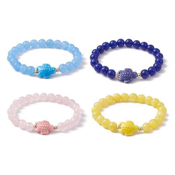 

PandaHall Dyed Natural Jade and Sea Turtle Porcelain Bead Stretch Bracelets for Women, Mixed Color, Inner Diameter: 2 inch(5.2cm) Malaysia..., Multicolor