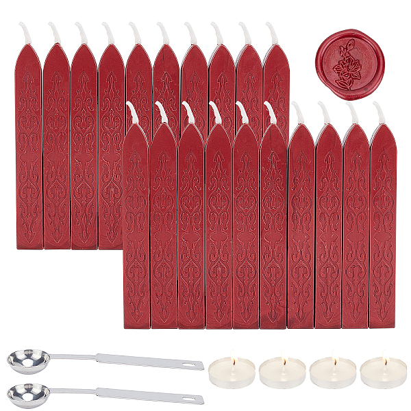 

PandaHall CRASPIRE DIY Scrapbook Kits, Including Candle, Stainless Steel Spoon and Sealing Wax Sticks, Dark Red, 9x1.1x1.1cm, 20pcs Wax