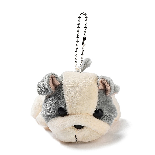 PandaHall Velvet Dog Keychain, with PP Cotton Filling & Metal Clasp, Light Grey, 11cm Cotton Dog