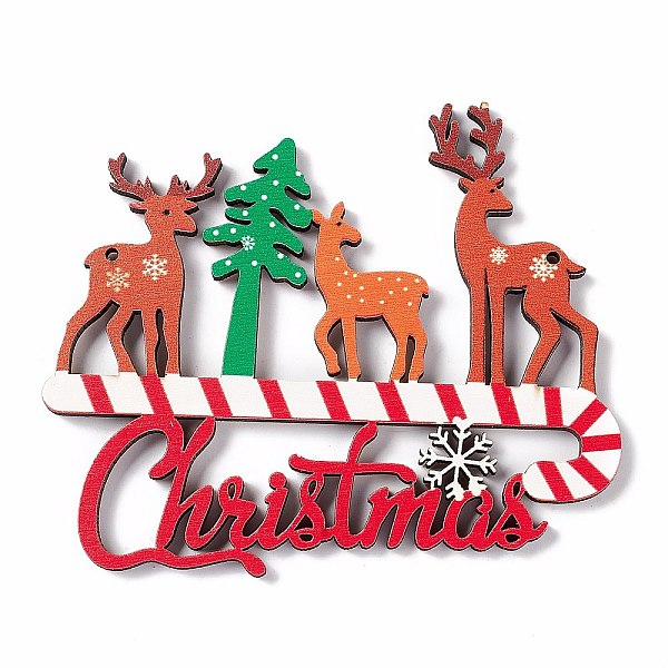 PandaHall Christmas Decoration Wooden Door Plate, Wood Big Pendants for Door Hanging, Word Christmas with Reindeers/Stags & Tree, Colorful...