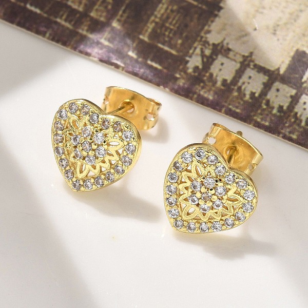 Latón micro pave aretes de circonita cúbica transparente