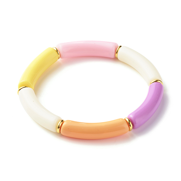 

PandaHall Candy Color Acrylic Curved Tube Beads Stretch Bracelet for Girl Women, Colorful, Inner Diameter: 2-1/8 inch(5.4cm) Acrylic