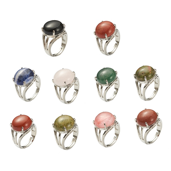

PandaHall Adjustable Natural & Synthetic Gemstone Finger Rings, with Brass Findings, US Size 7 1/4(17.5mm) Mixed Stone Multicolor