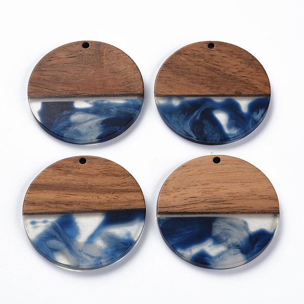 

PandaHall Transparent Resin & Walnut Wood Pendants, Two Tone, Flat Round, Marine Blue, 38.5x3mm, Hole: 2mm Resin+Wood Flat Round