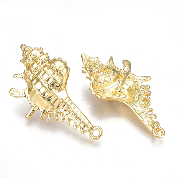 

PandaHall Alloy Stud Earring Findings, with Loop, Steel Pins, Spiral Shell, Light Gold, 41x23mm, Hole: 2mm, Pin: 0.7mm Alloy Shell Shape