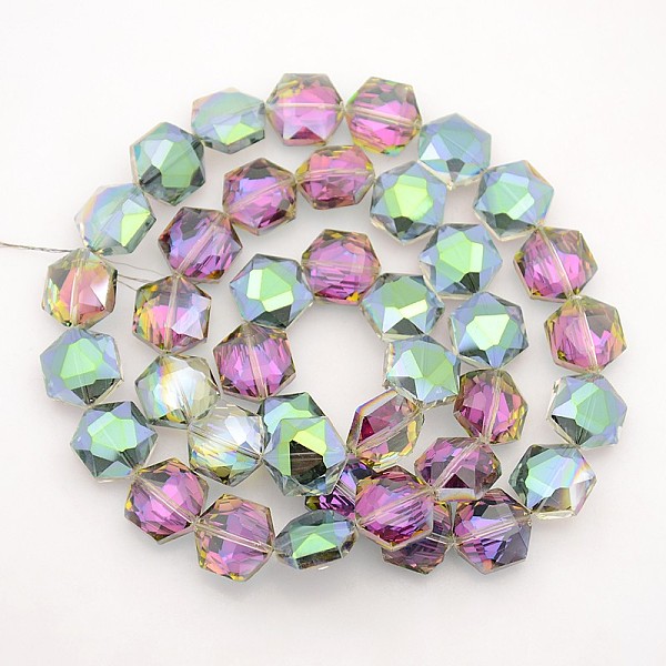 

PandaHall Hexagon Electroplate Full Rainbow Plated Glass Beads Strands, Faceted, Light Sea Green, 15x14x8mm, Hole: 1mm, about 50pcs/strand...