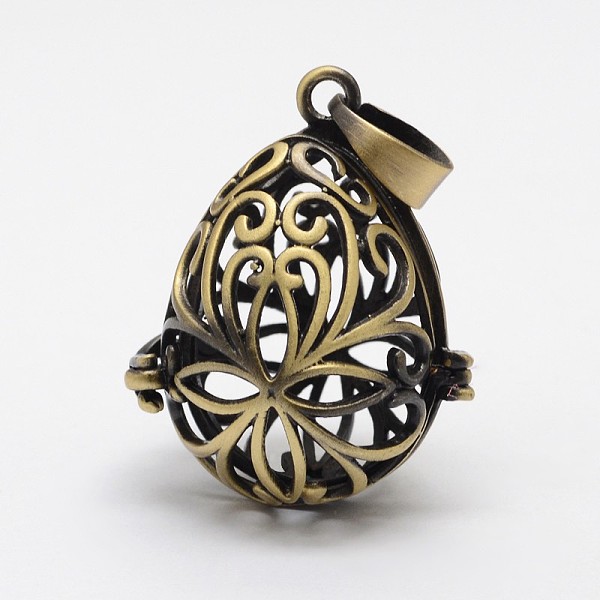 

PandaHall Filigree Teardrop Brass Cage Pendants, For Chime Ball Pendant Necklaces Making, Lead Free & Cadmium Free, Antique Bronze...