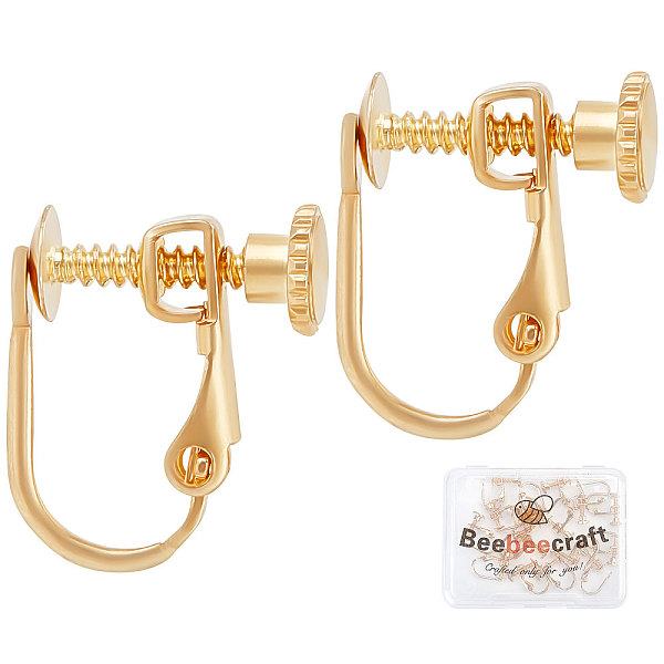 

PandaHall Beebeecraft 20Pcs/Box Clip-on Earring Findings 18K Gold Plated Brass Screw Back Ear Wire Non Pierced Earring Converter for...