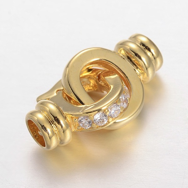 

PandaHall Brass Micro Pave Cubic Zirconia Interlocking Clasps, Cadmium Free & Lead Free, Golden, 23x11x6mm, Hole: 4mm Brass+Cubic Zirconia
