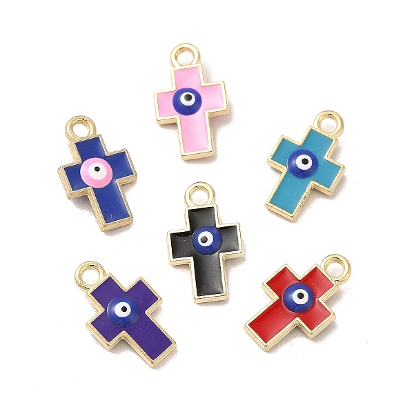 

PandaHall Alloy Enamel Evil Eye Pendants, Golden Tone Cross Charms, Mixed Color, 15.5x9x3mm, Hole: 1.8mm Alloy+Enamel Cross Multicolor