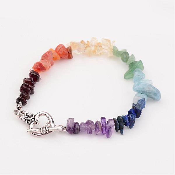 

PandaHall Chip Natural Gemstone Beads Bracelets, with Tibetan Style Alloy Bar & Ring Toggle Clasps, 7-1/2 inch(19cm) Mixed Stone