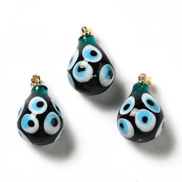 

PandaHall Handmade Evil Eye Lampwork Pendants, with Rack Plating Brass Findings, Long-Lasting Plated, Teardop, Teal, 22.5~24x15~16mm, Hole..., Cyan