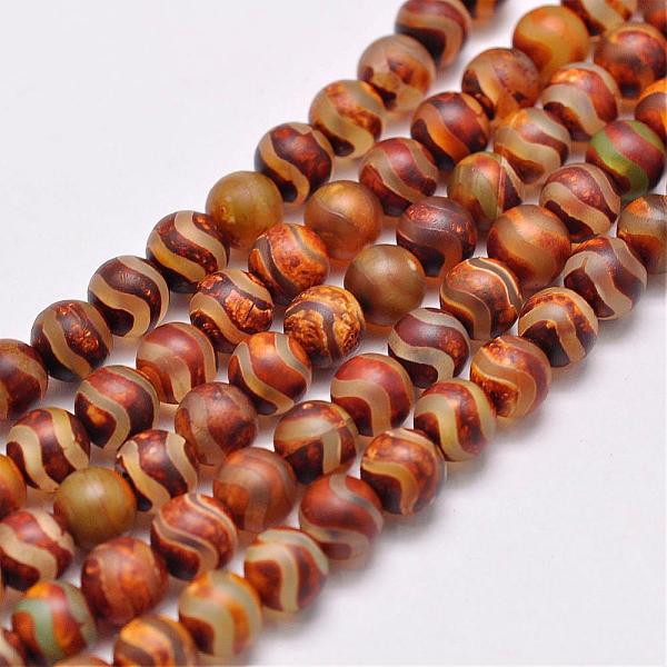

PandaHall Natural Tibetan Style dZi Beads Strands, Dyed & Heated, Matte Style, Round, Wave Pattern, about 6mm, Hole: 2mm, about 65pcs/strand...