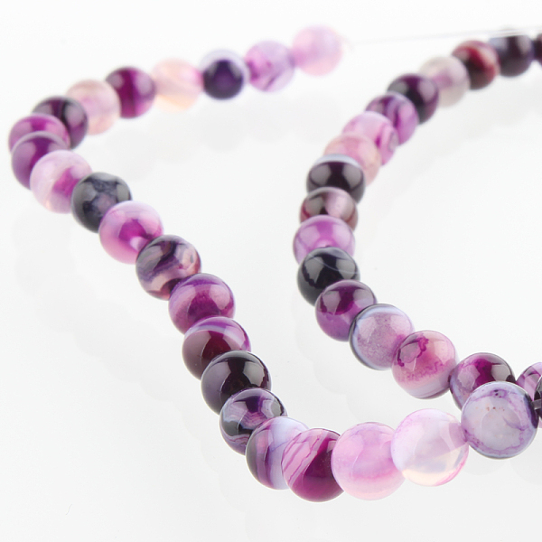 

PandaHall Natural Striped Agate/Banded Agate Round Bead Strands, Dyed, Blue Violet, 4mm, Hole: 1mm, about 92pcs/strand, 14.96 inch Banded..., Purple