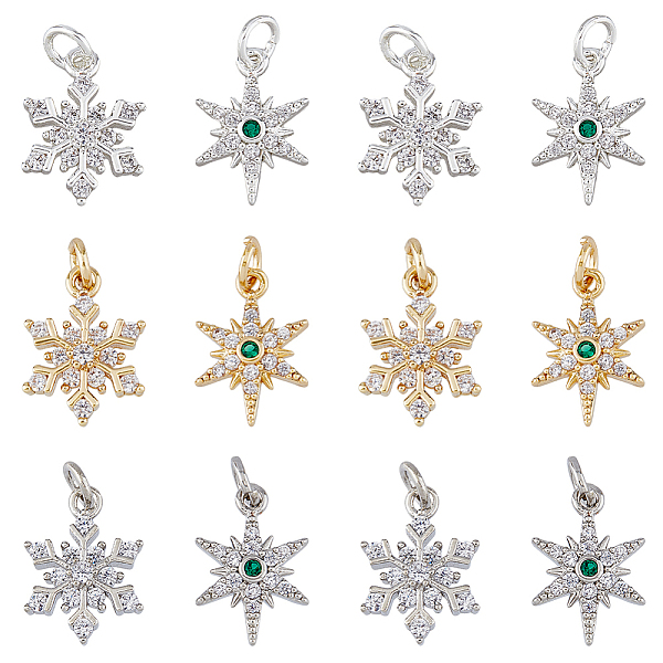 

PandaHall SUPERFINDINGS 12Pcs 6 Style Rack Plating Brass Micro Pave Cubic Zirconia Pendants, Cadmium Free & Lead Free, with Jump Ring, Star..., Multicolor
