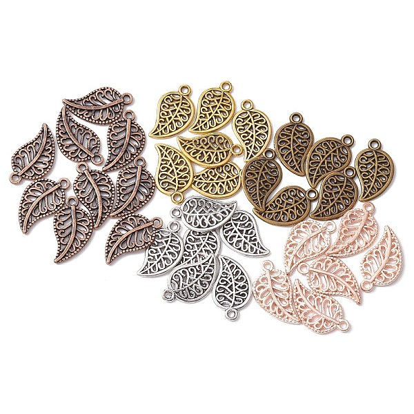 

PandaHall 30PCS 5Colors Tibetan Style Alloy Pendants, Leaf, Mixed Color, 18x10~10.5x1~1.5mm, Hole: 1.2~1.5mm Alloy Leaf